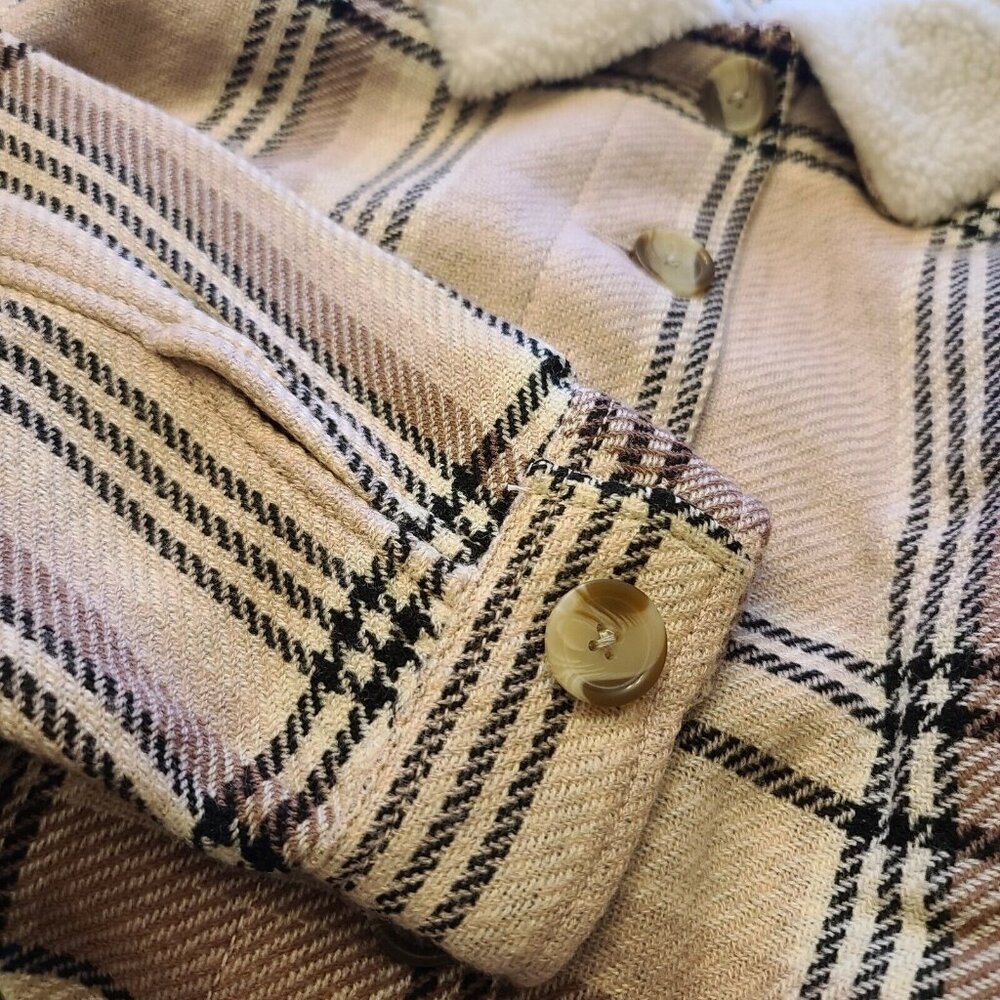 Susina Womens Plaid Jacket Size 2X Faux Shearling Trimmed Collar Pink LS New - Picture 5 of 8